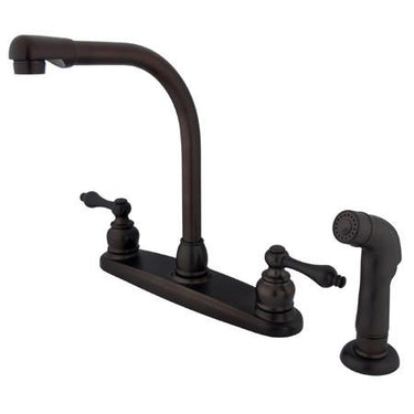 Kingston Brass GKB715ALSP Water Saving Victorian High Arch Kitchen Faucet with Lever Handles and Sprayer, Oil Rubbed Bronze Kitchen Faucet Kingston Brass